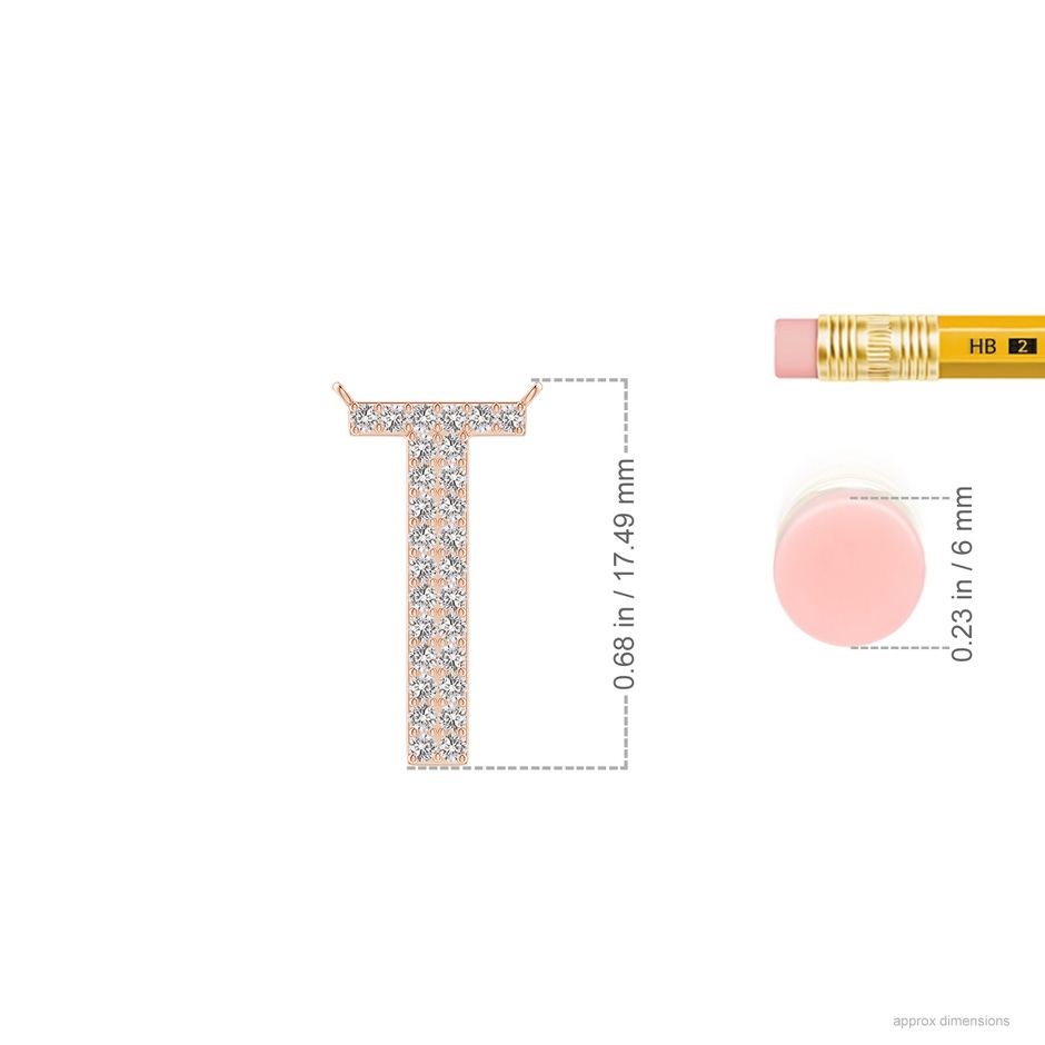 1.15mm IJI1I2 Modern Deco Diamond Capital "T" Initial Pendant in Rose Gold ruler