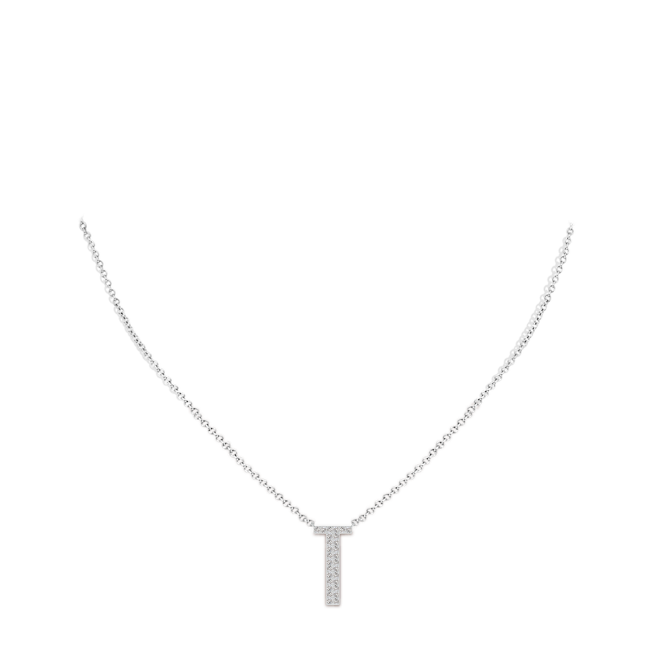 1.15mm IJI1I2 Modern Deco Diamond Capital "T" Initial Pendant in White Gold body-neck
