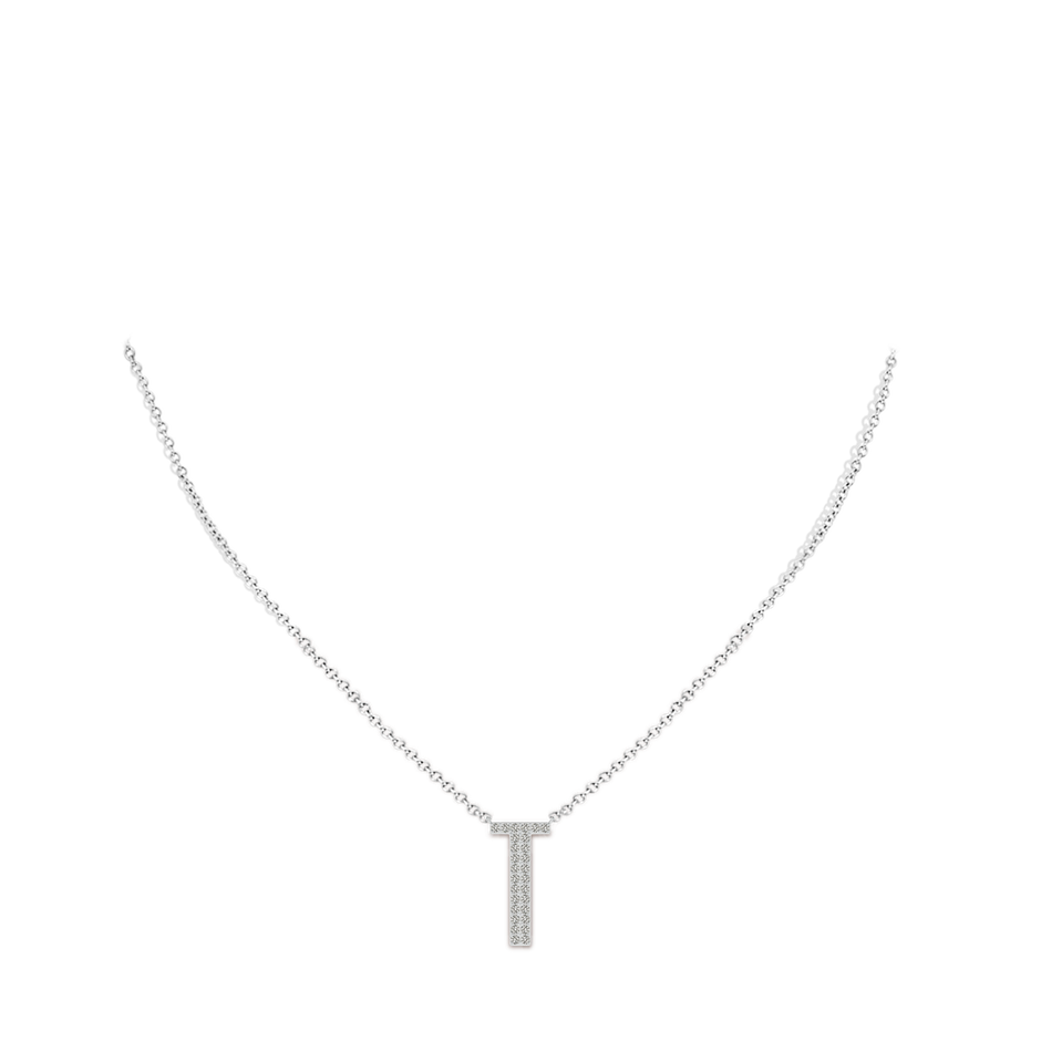 1.15mm KI3 Modern Deco Diamond Capital "T" Initial Pendant in White Gold body-neck