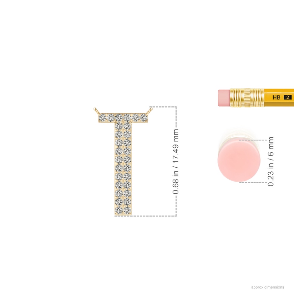 1.15mm KI3 Modern Deco Diamond Capital "T" Initial Pendant in Yellow Gold ruler