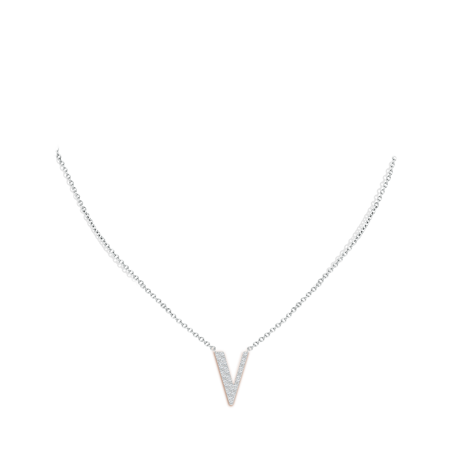 1.4mm GVS2 Modern Deco Diamond Capital "V" Initial Pendant in P950 Platinum body-neck