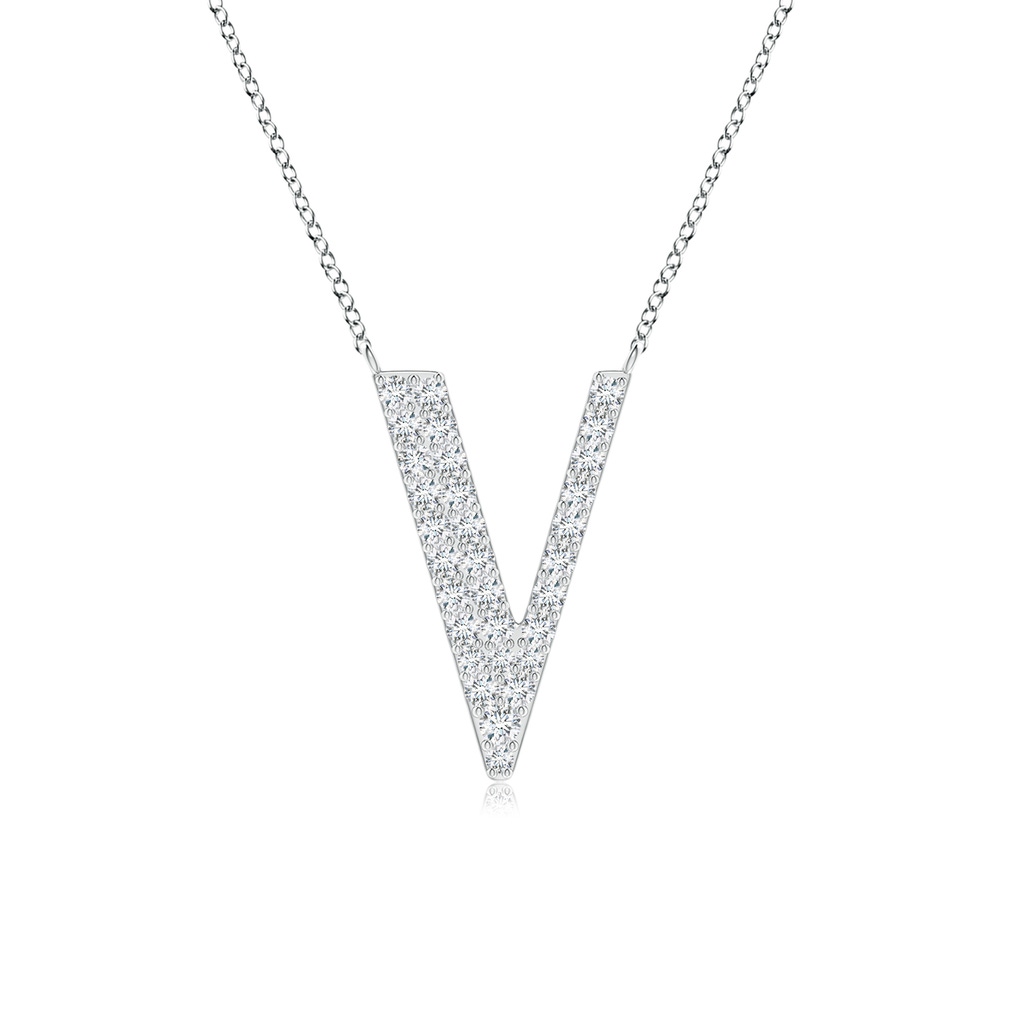 1.4mm GVS2 Modern Deco Diamond Capital "V" Initial Pendant in White Gold