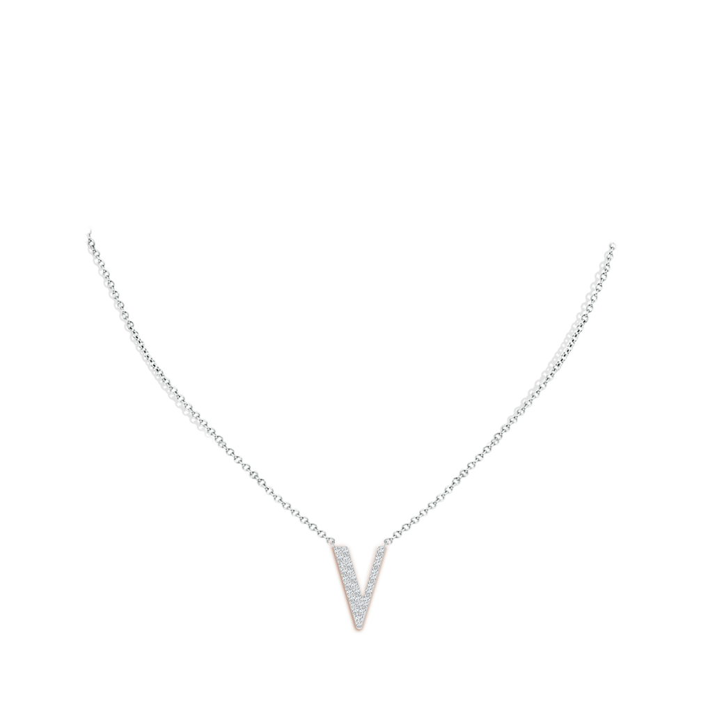 1.4mm GVS2 Modern Deco Diamond Capital "V" Initial Pendant in White Gold Body-Neck