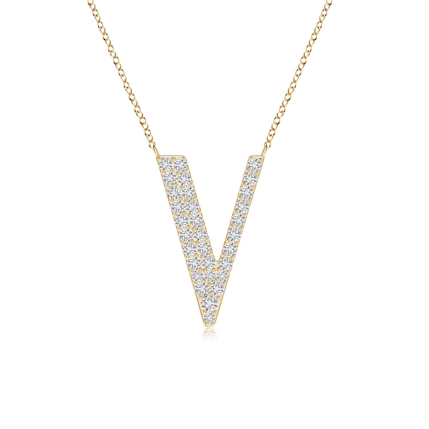 1.4mm HSI2 Modern Deco Diamond Capital "V" Initial Pendant in Yellow Gold