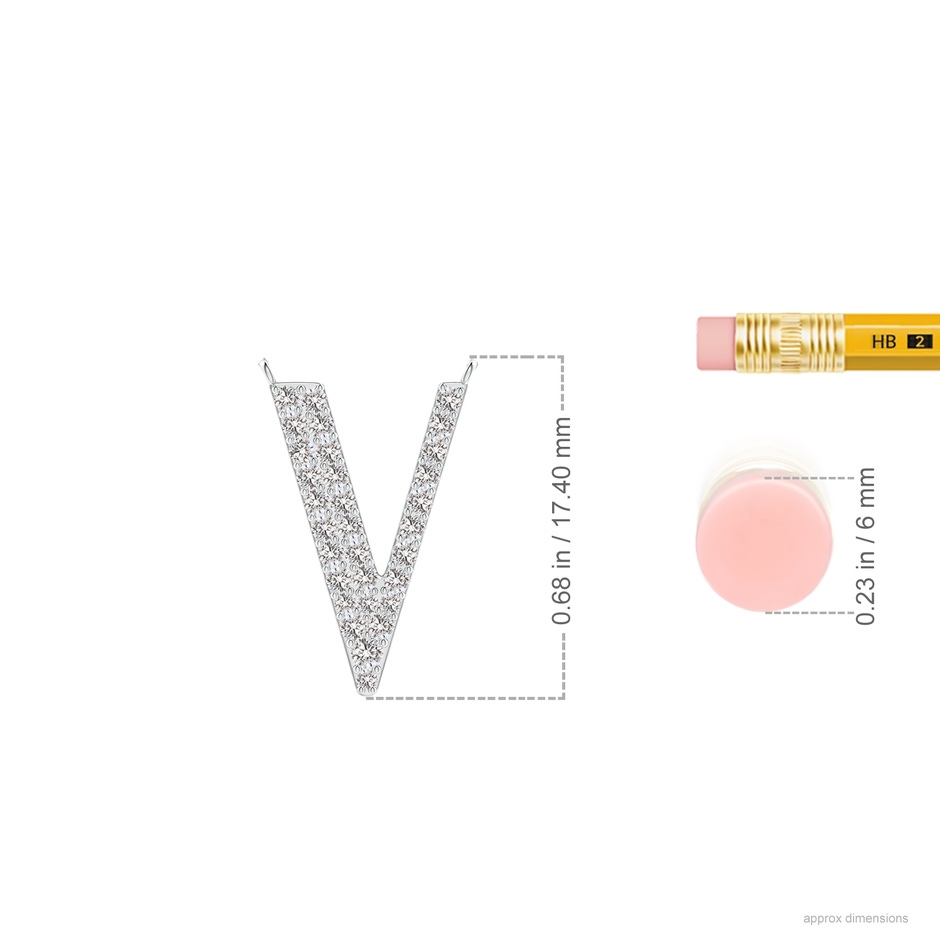 1.4mm IJI1I2 Modern Deco Diamond Capital "V" Initial Pendant in P950 Platinum ruler