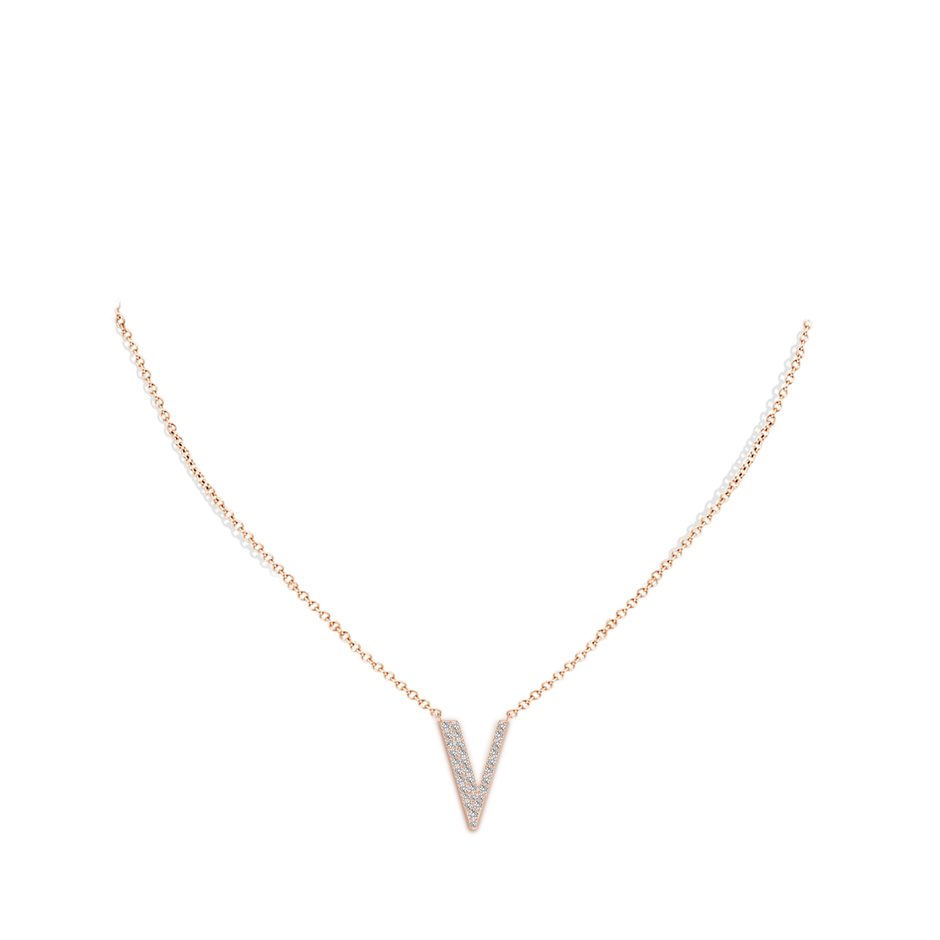 1.4mm IJI1I2 Modern Deco Diamond Capital "V" Initial Pendant in Rose Gold body-neck