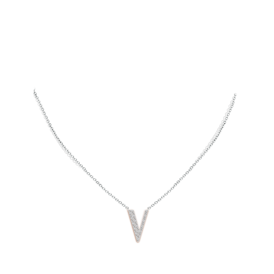 1.4mm IJI1I2 Modern Deco Diamond Capital "V" Initial Pendant in White Gold body-neck