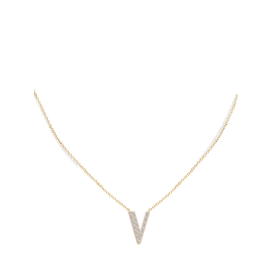 1.4mm IJI1I2 Modern Deco Diamond Capital "V" Initial Pendant in Yellow Gold body-neck
