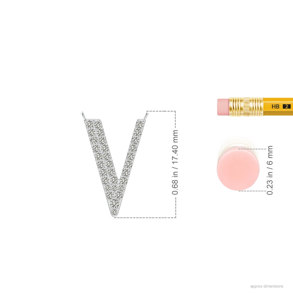 1.4mm KI3 Modern Deco Diamond Capital "V" Initial Pendant in White Gold ruler