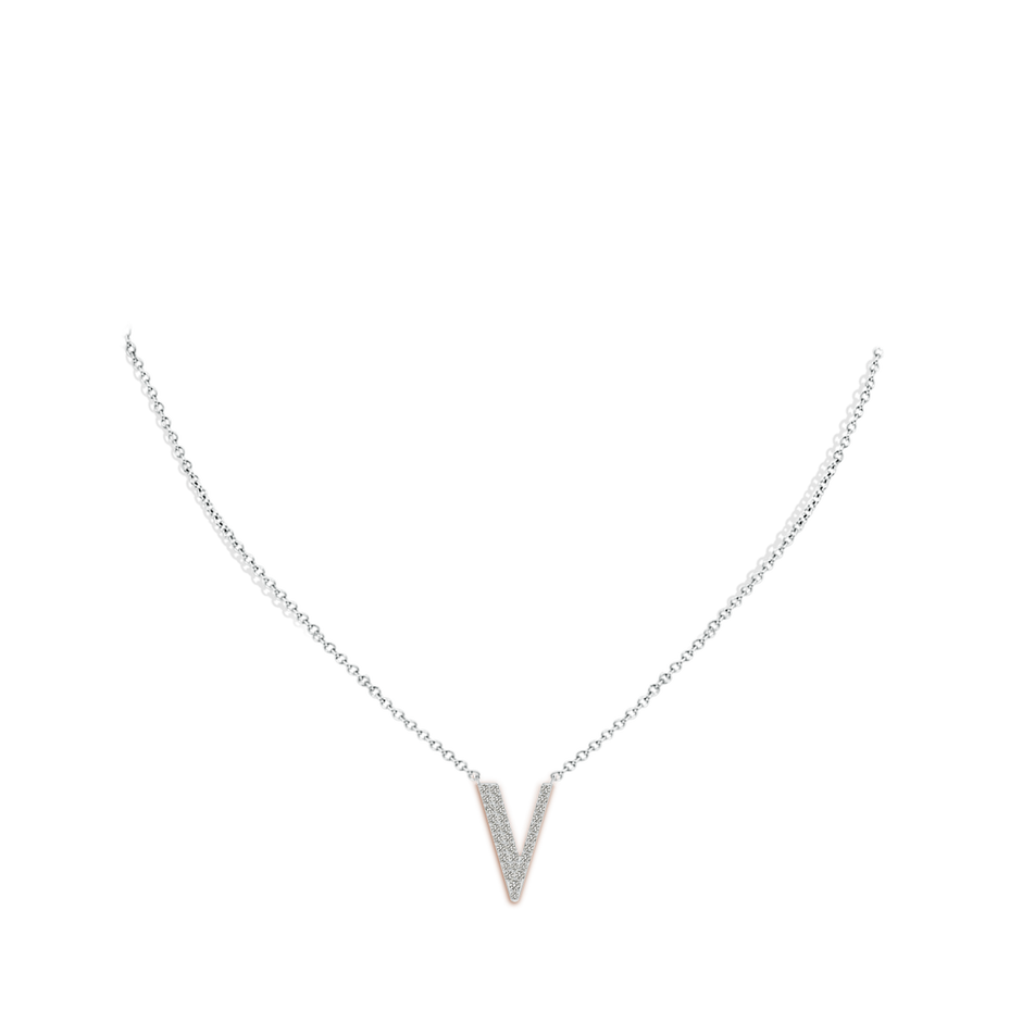 1.4mm KI3 Modern Deco Diamond Capital "V" Initial Pendant in White Gold body-neck