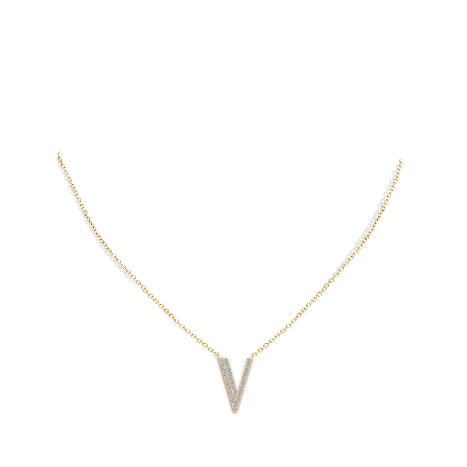 1.4mm KI3 Modern Deco Diamond Capital "V" Initial Pendant in Yellow Gold body-neck
