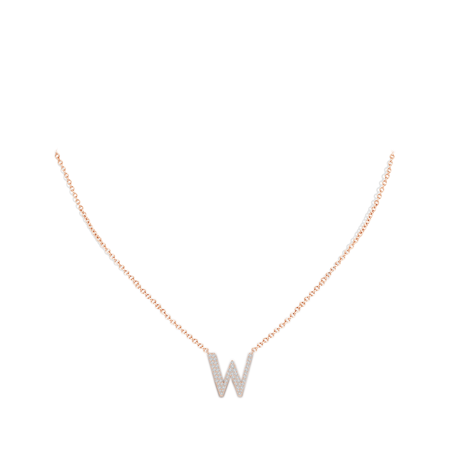 1.4mm HSI2 Modern Deco Diamond Capital "W" Initial Pendant in Rose Gold Body-Neck