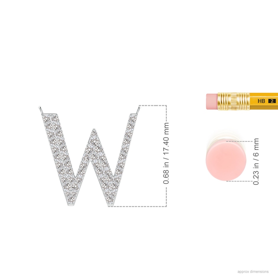 1.4mm IJI1I2 Modern Deco Diamond Capital "W" Initial Pendant in P950 Platinum Ruler