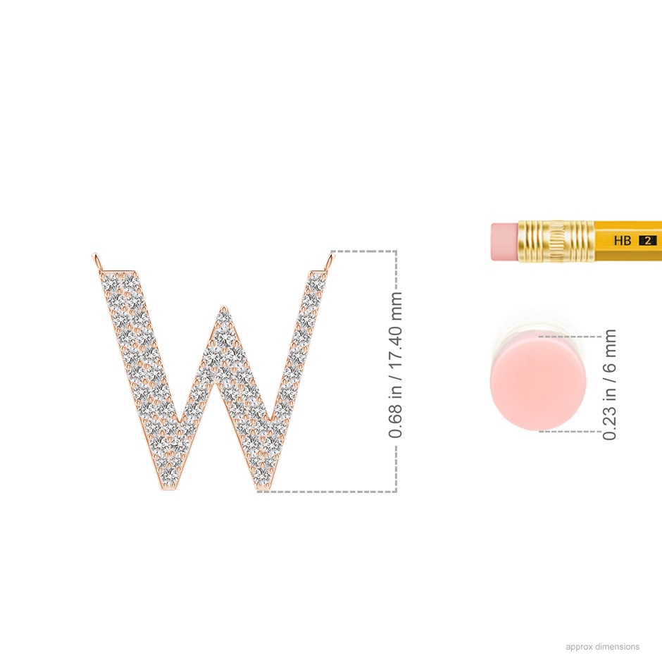 1.4mm IJI1I2 Modern Deco Diamond Capital "W" Initial Pendant in Rose Gold ruler