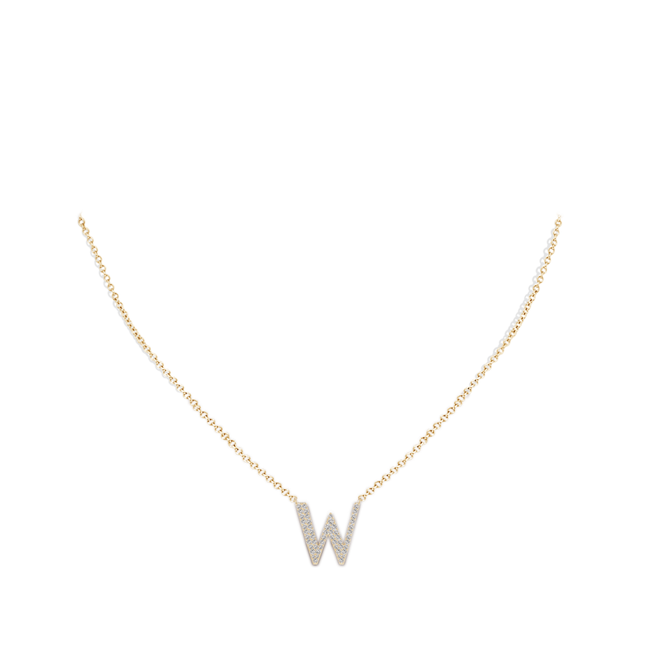 1.4mm IJI1I2 Modern Deco Diamond Capital "W" Initial Pendant in Yellow Gold body-neck