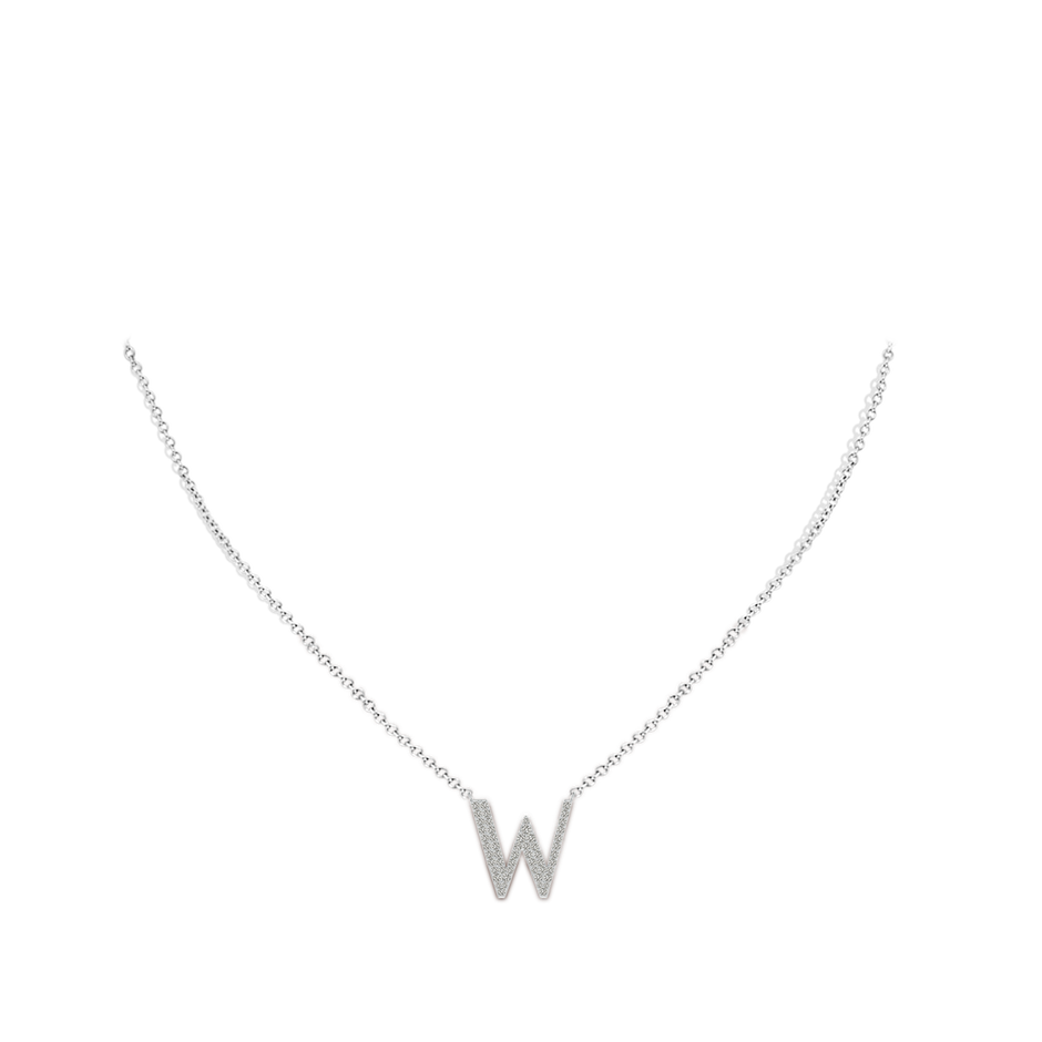 1.4mm KI3 Modern Deco Diamond Capital "W" Initial Pendant in White Gold Body-Neck