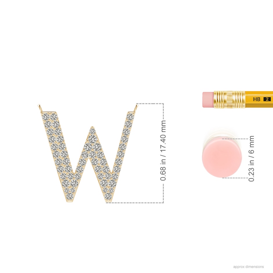 1.4mm KI3 Modern Deco Diamond Capital "W" Initial Pendant in Yellow Gold ruler