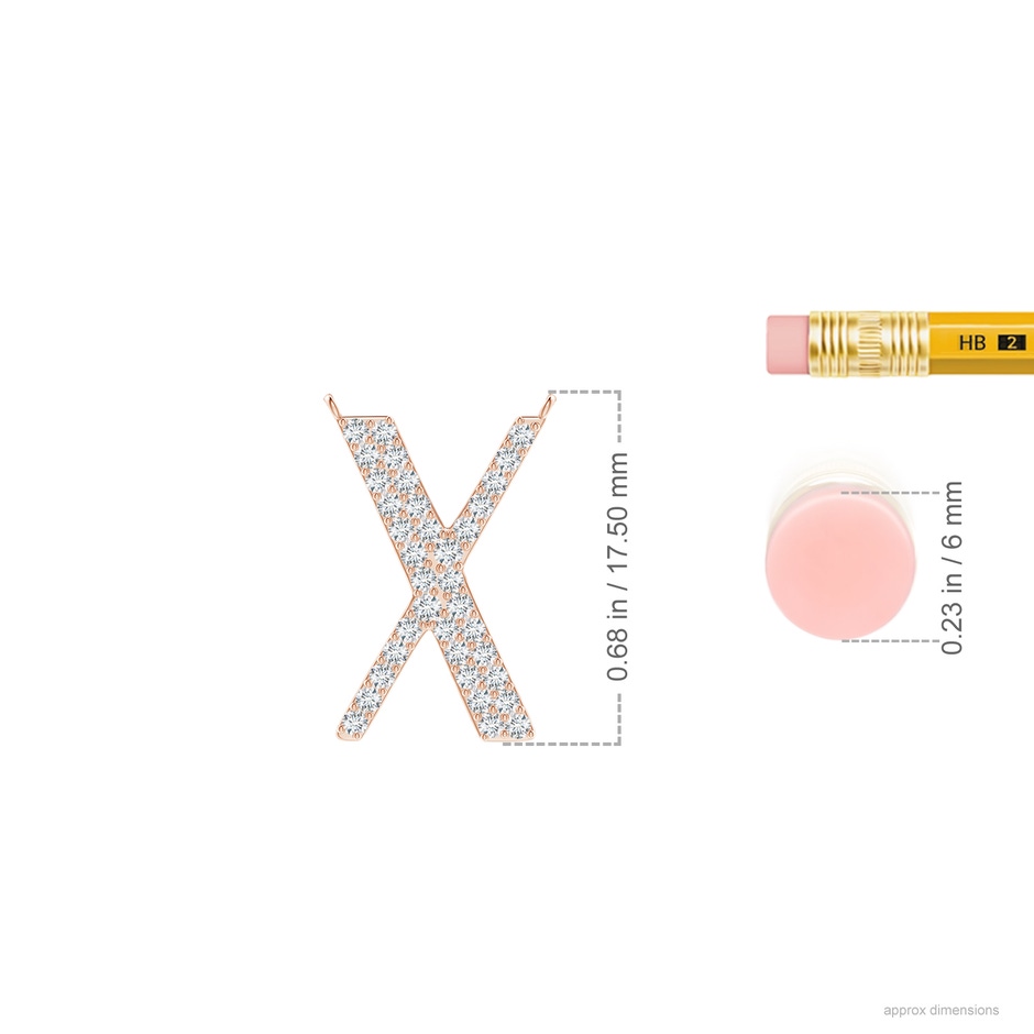 1.3mm GVS2 Modern Deco Diamond Capital "X" Initial Pendant in Rose Gold ruler
