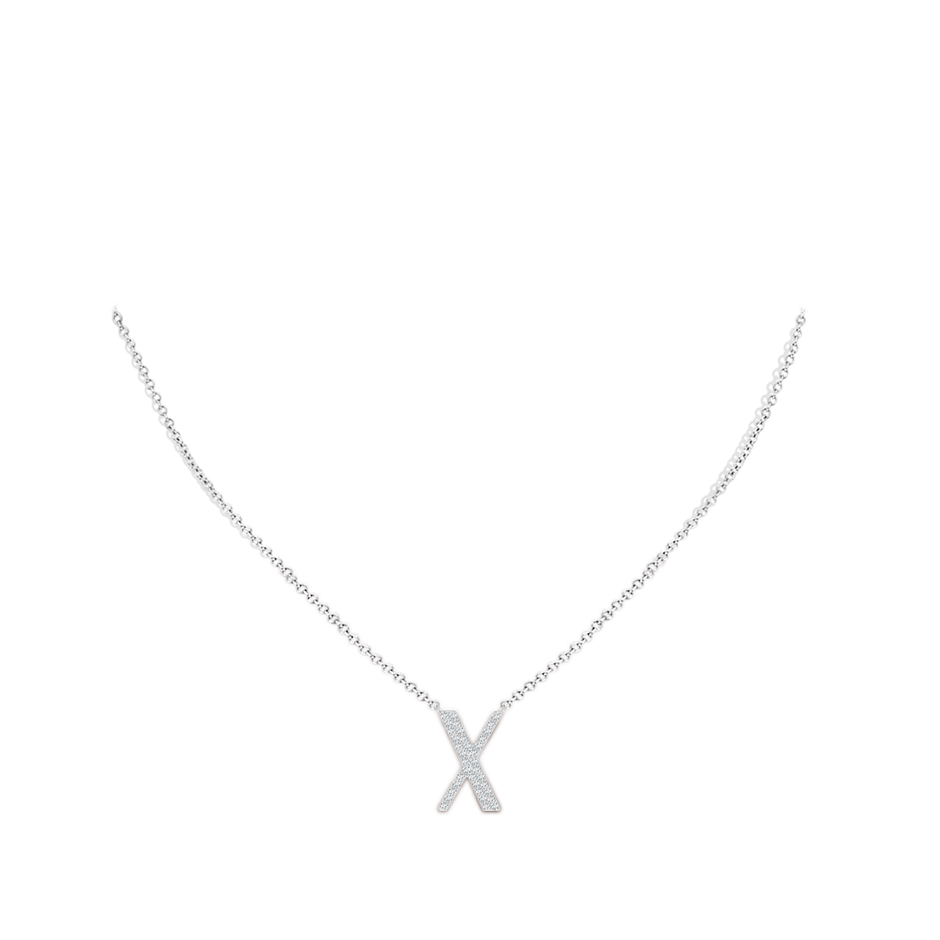 1.3mm GVS2 Modern Deco Diamond Capital "X" Initial Pendant in White Gold body-neck