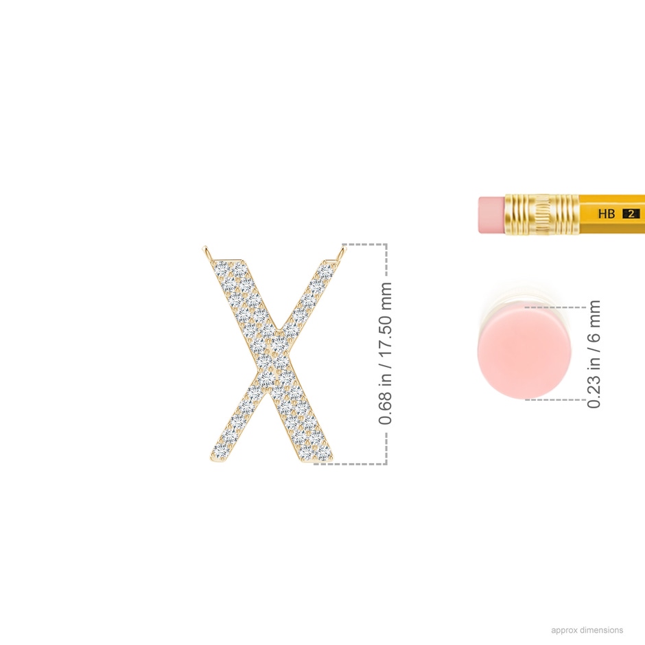 1.3mm GVS2 Modern Deco Diamond Capital "X" Initial Pendant in Yellow Gold ruler