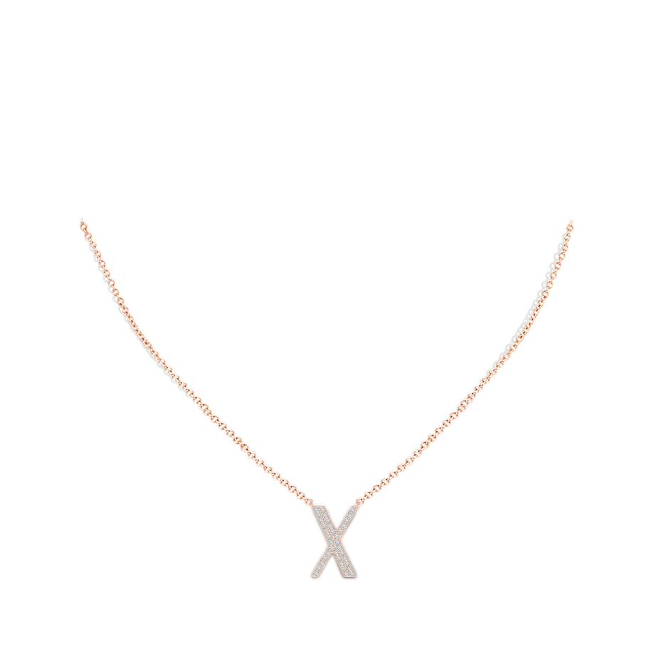 1.3mm HSI2 Modern Deco Diamond Capital "X" Initial Pendant in Rose Gold body-neck