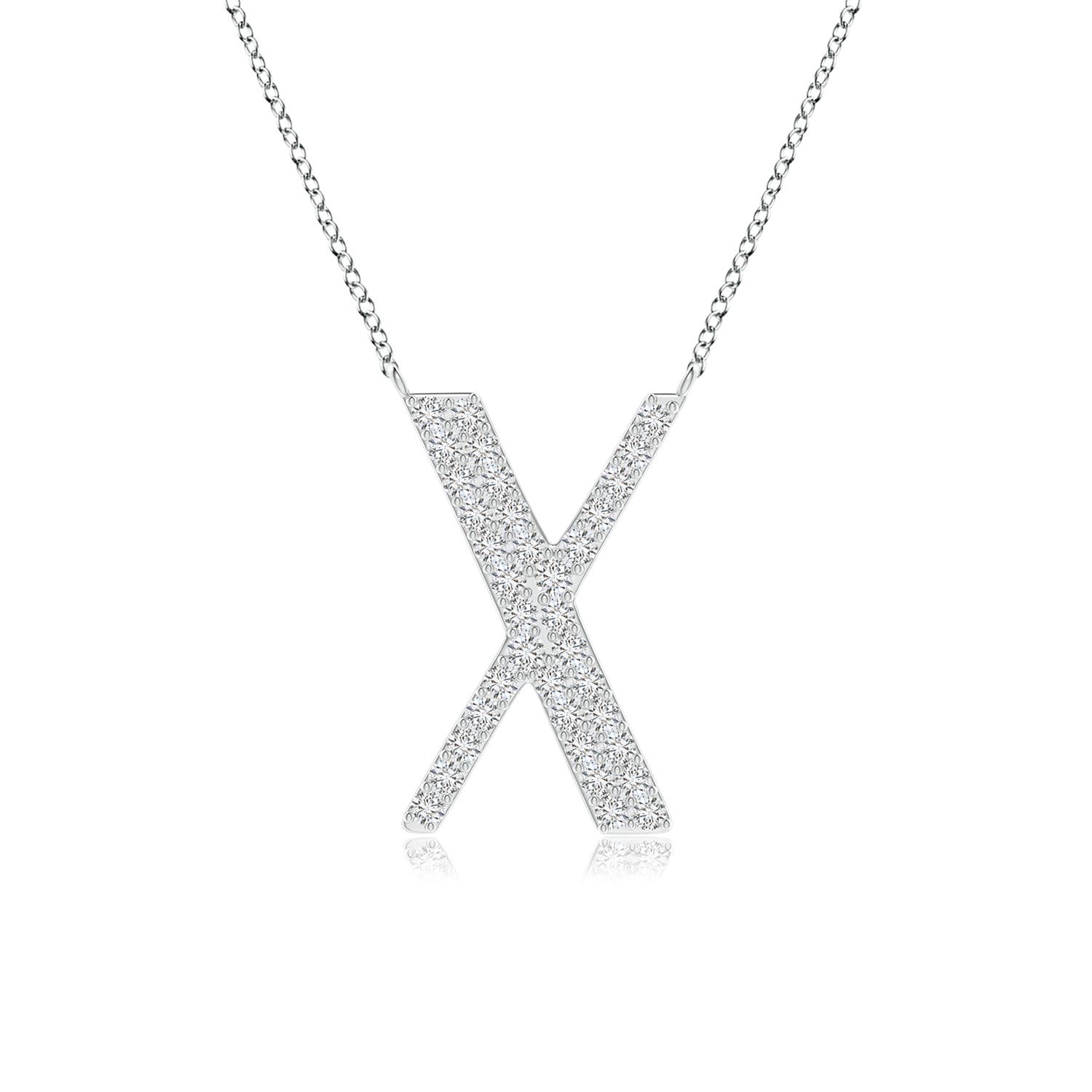 1.3mm HSI2 Modern Deco Diamond Capital "X" Initial Pendant in White Gold