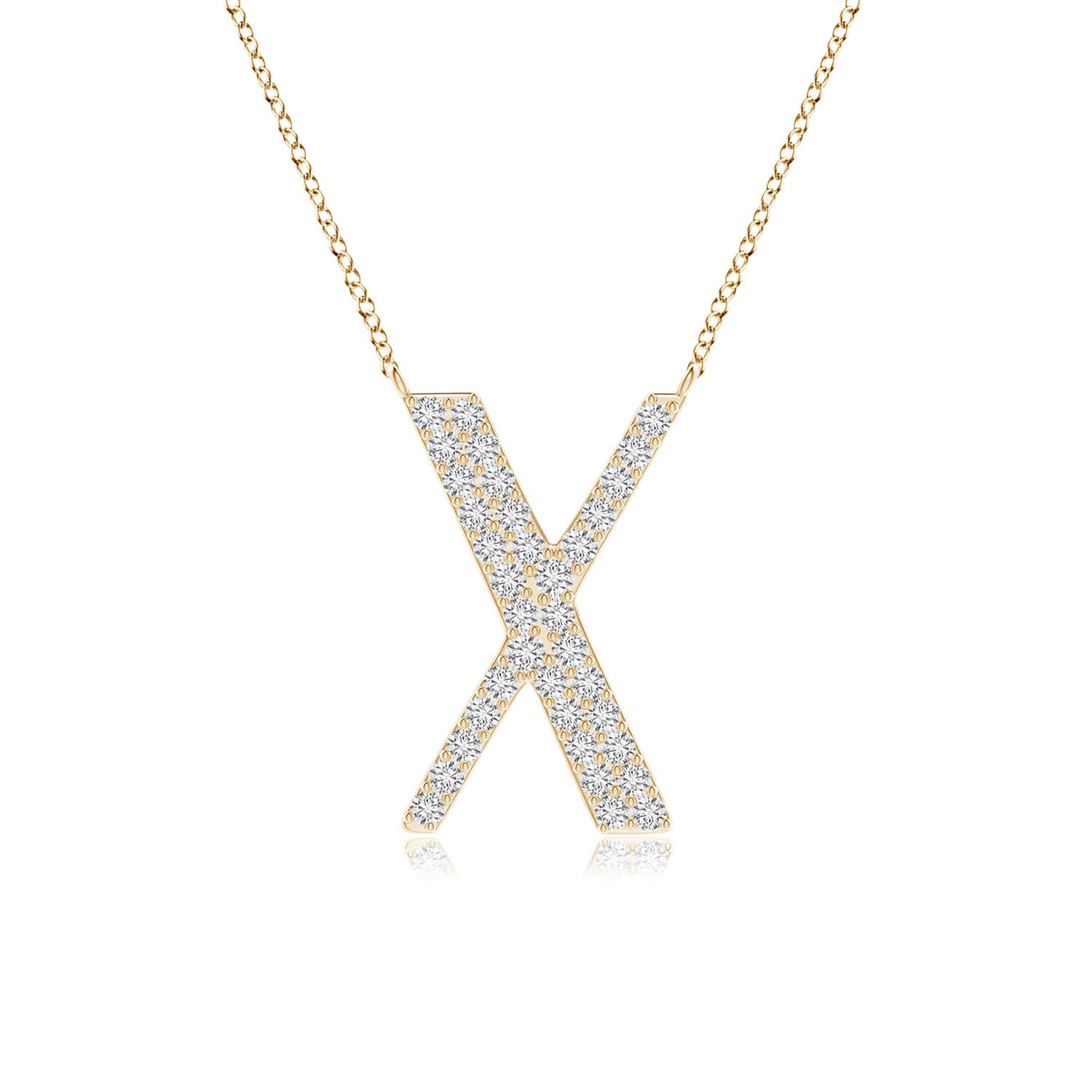 1.3mm HSI2 Modern Deco Diamond Capital "X" Initial Pendant in Yellow Gold