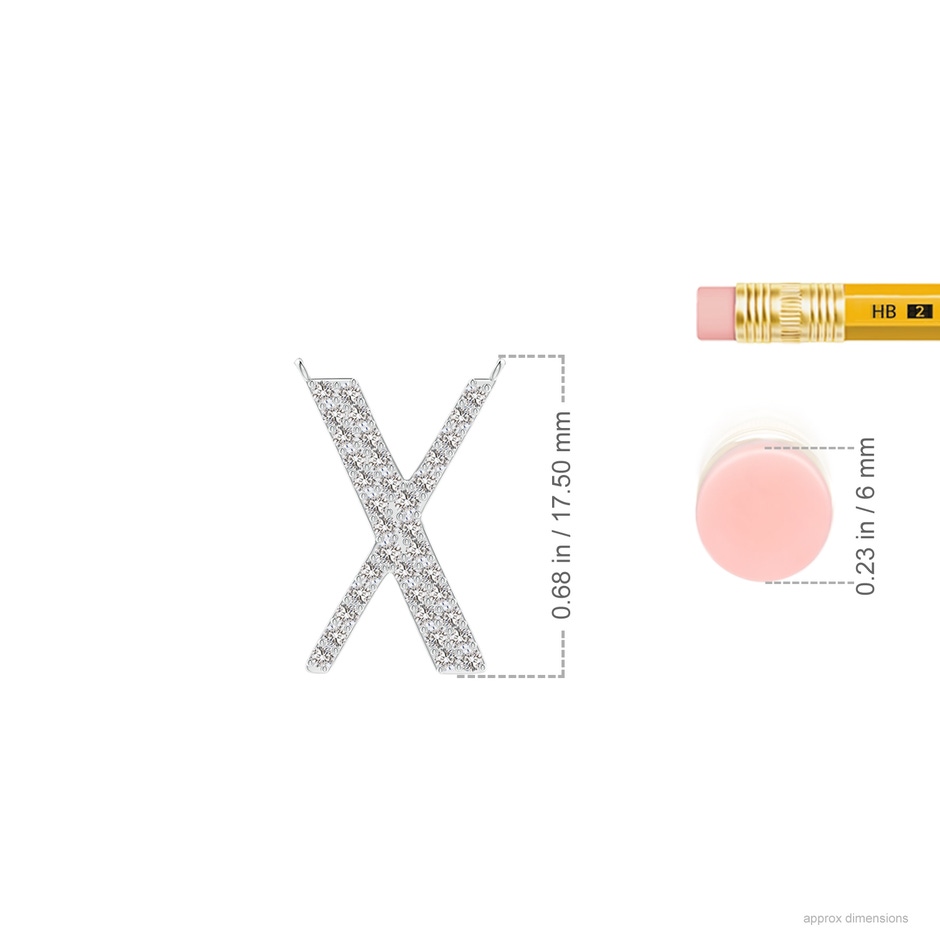 1.3mm IJI1I2 Modern Deco Diamond Capital "X" Initial Pendant in P950 Platinum ruler