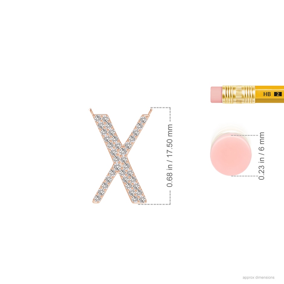 1.3mm IJI1I2 Modern Deco Diamond Capital "X" Initial Pendant in Rose Gold ruler