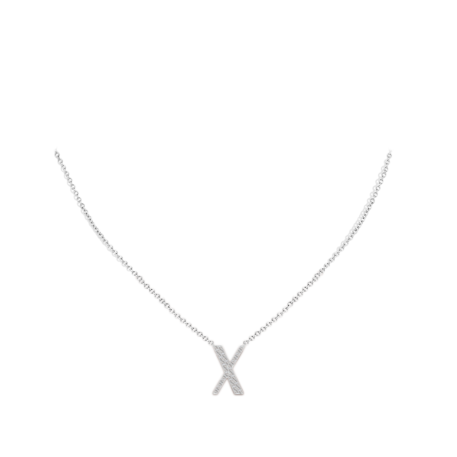 1.3mm IJI1I2 Modern Deco Diamond Capital "X" Initial Pendant in White Gold body-neck