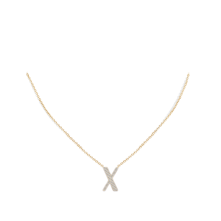 1.3mm IJI1I2 Modern Deco Diamond Capital "X" Initial Pendant in Yellow Gold body-neck