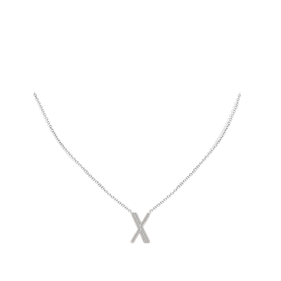 1.3mm KI3 Modern Deco Diamond Capital "X" Initial Pendant in White Gold body-neck