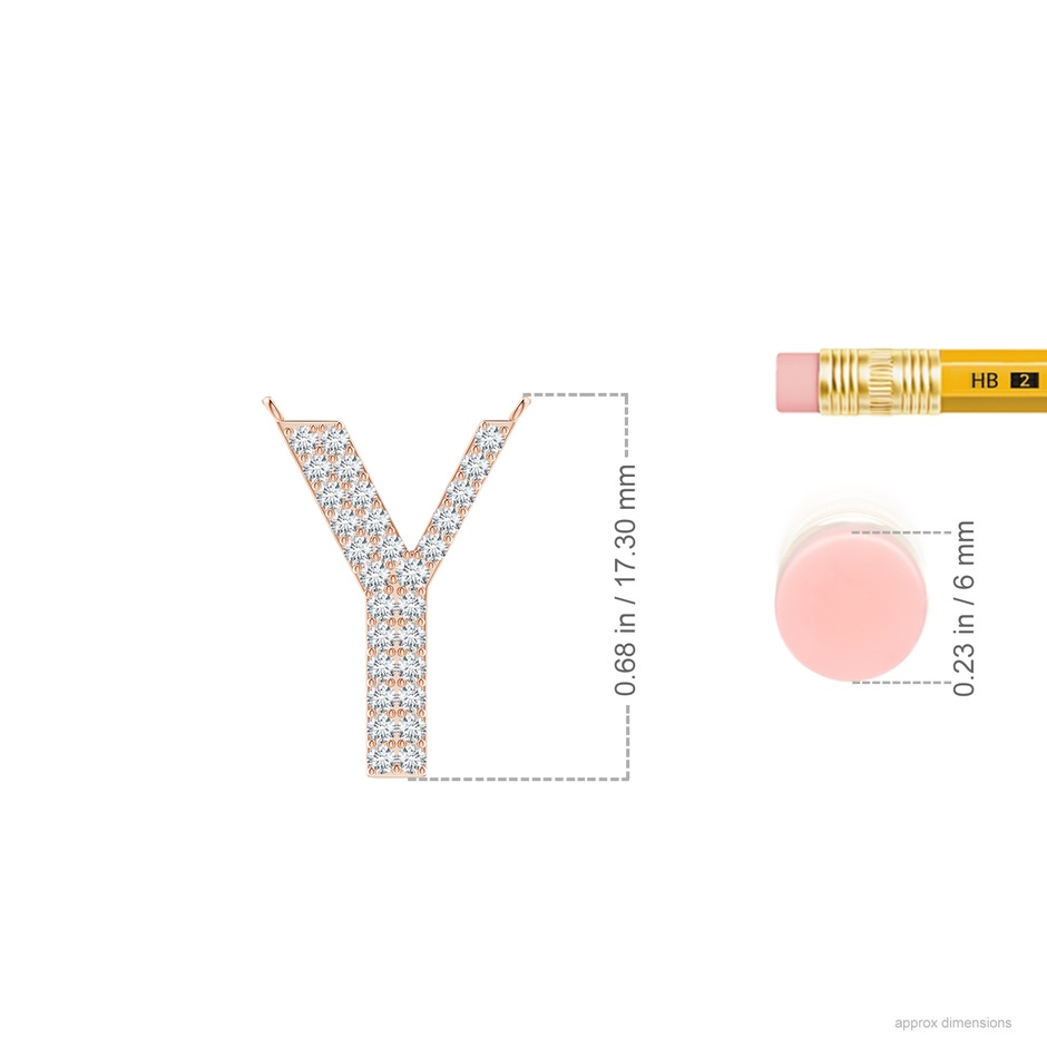 1.35mm GVS2 Modern Deco Diamond Capital "Y" Initial Pendant in Rose Gold ruler