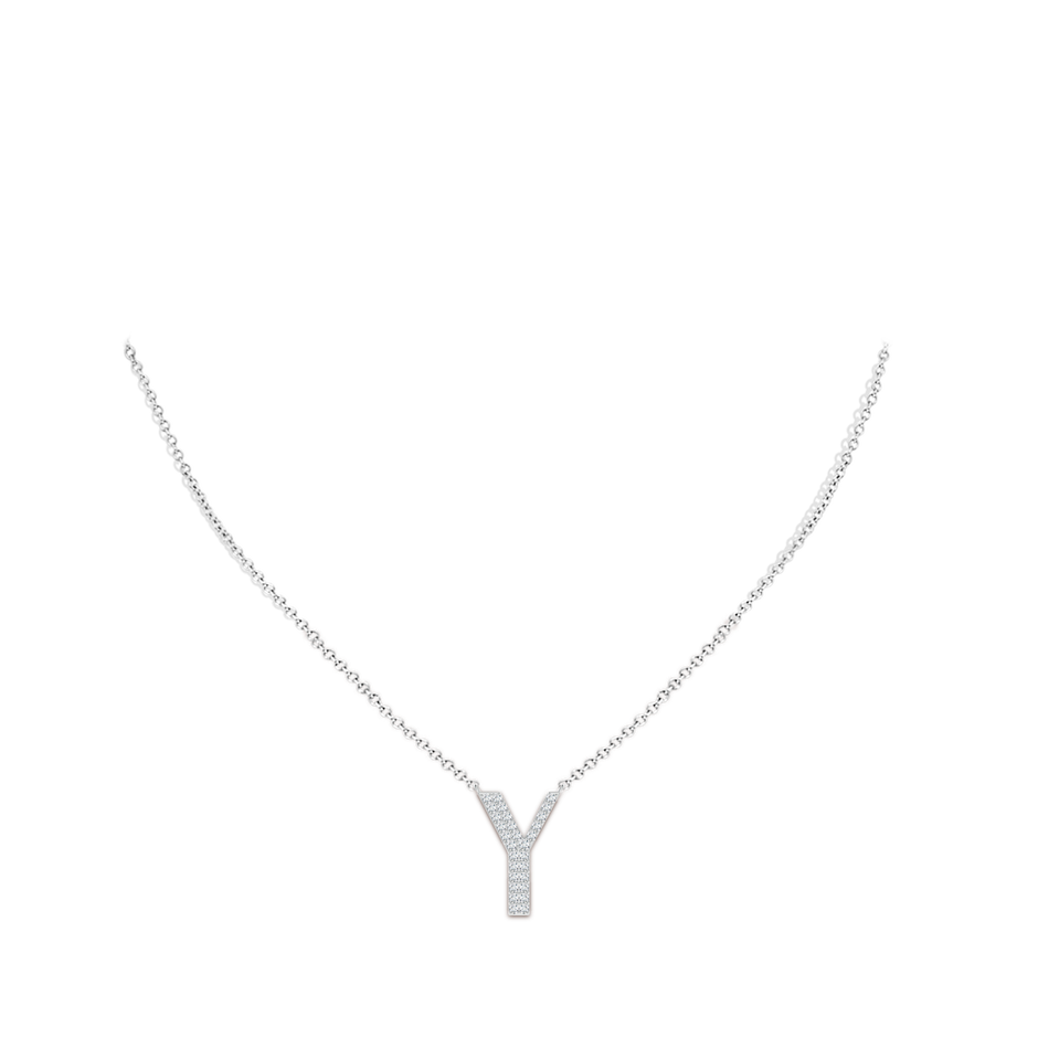 1.35mm GVS2 Modern Deco Diamond Capital "Y" Initial Pendant in White Gold body-neck