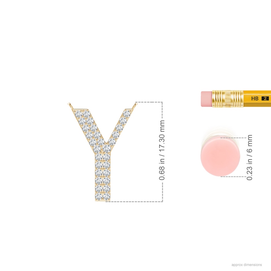 1.35mm GVS2 Modern Deco Diamond Capital "Y" Initial Pendant in Yellow Gold ruler