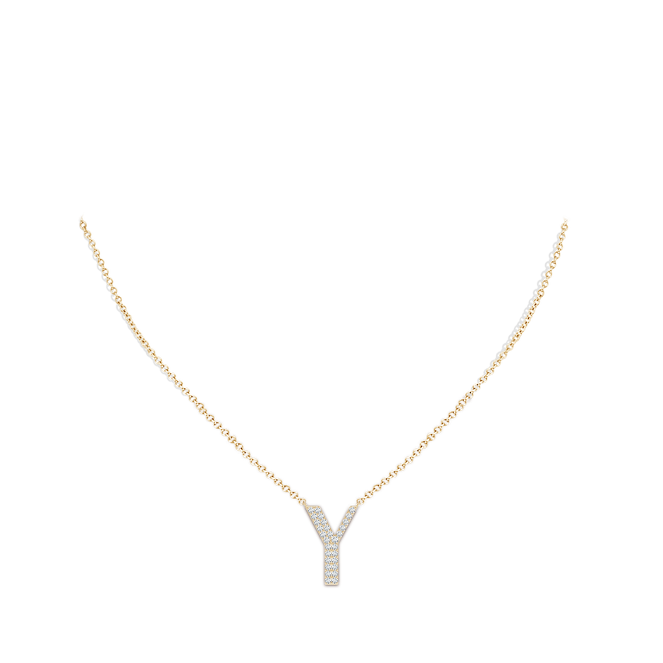1.35mm GVS2 Modern Deco Diamond Capital "Y" Initial Pendant in Yellow Gold body-neck