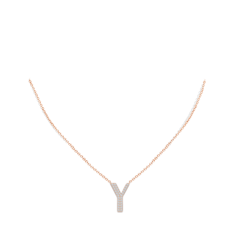 1.35mm HSI2 Modern Deco Diamond Capital "Y" Initial Pendant in Rose Gold body-neck