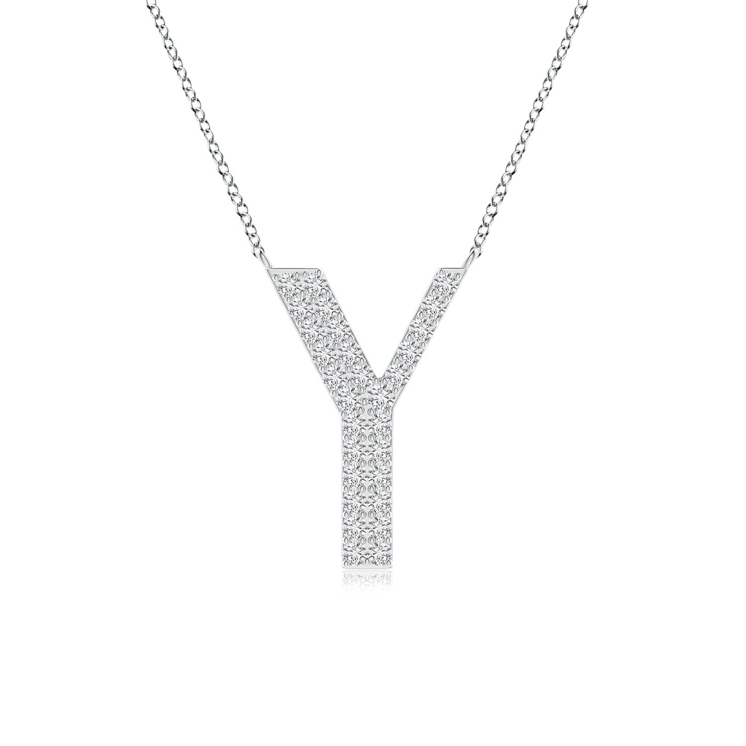 1.35mm HSI2 Modern Deco Diamond Capital "Y" Initial Pendant in White Gold