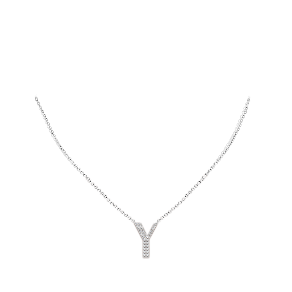 1.35mm IJI1I2 Modern Deco Diamond Capital "Y" Initial Pendant in White Gold body-neck