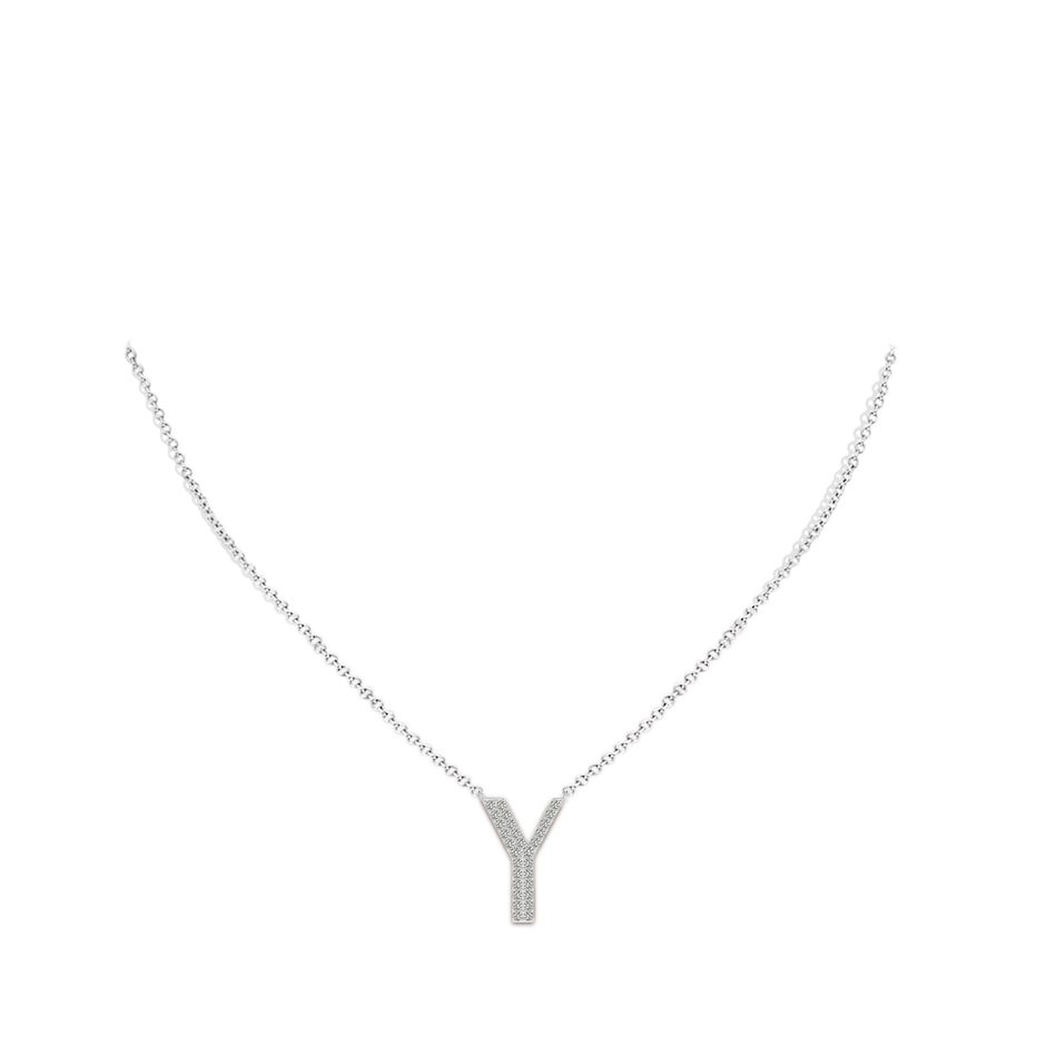 1.35mm KI3 Modern Deco Diamond Capital "Y" Initial Pendant in White Gold body-neck