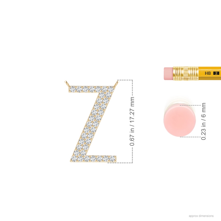1.15mm GVS2 Modern Deco Diamond Capital "Z" Initial Pendant in Yellow Gold ruler