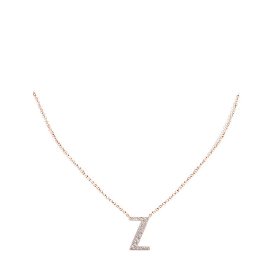 1.15mm IJI1I2 Modern Deco Diamond Capital "Z" Initial Pendant in Rose Gold body-neck