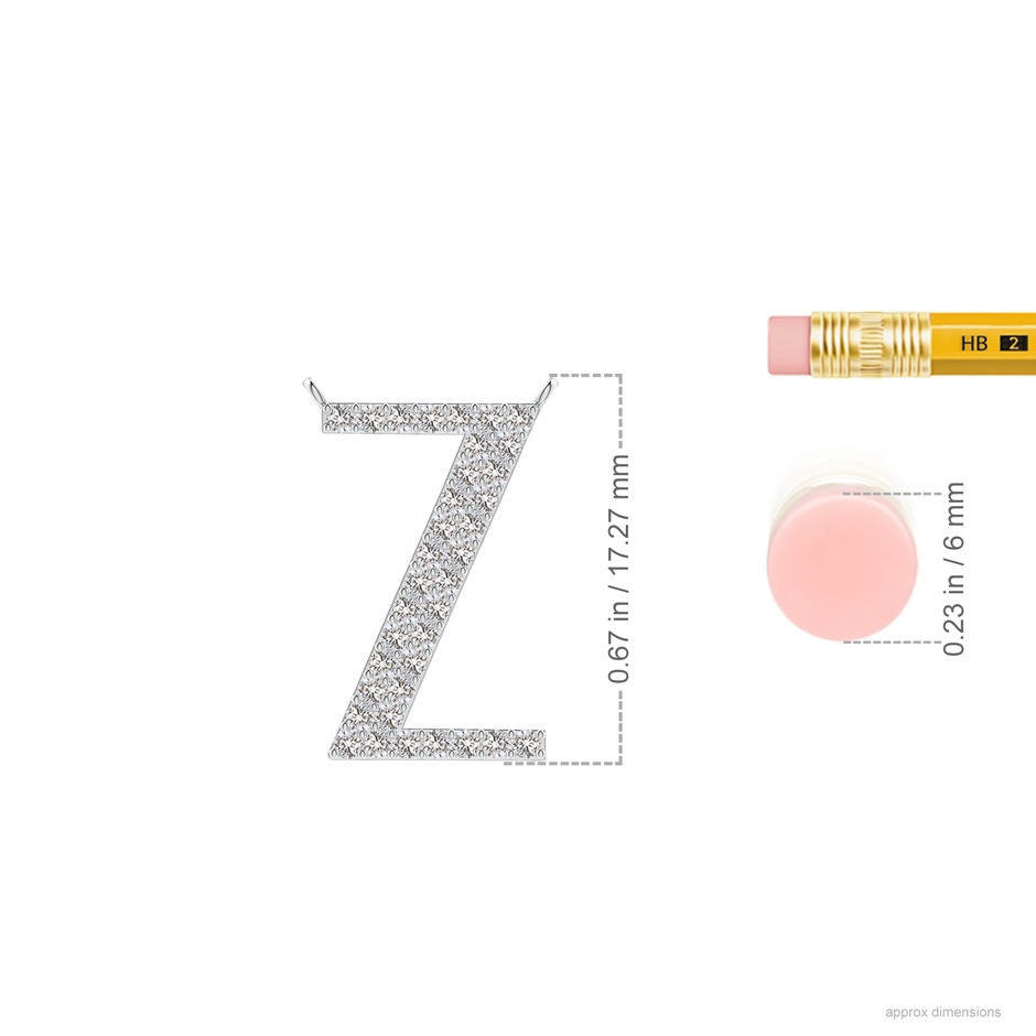 1.15mm IJI1I2 Modern Deco Diamond Capital "Z" Initial Pendant in White Gold ruler