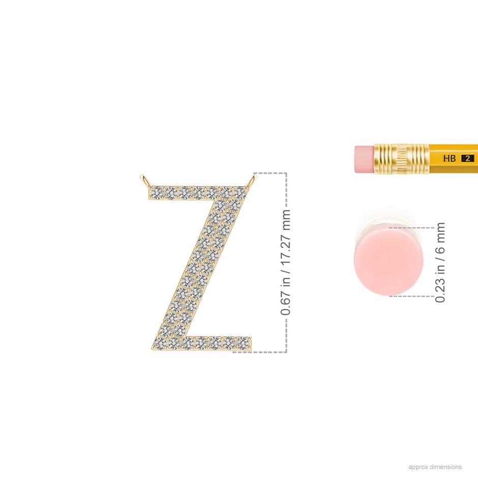 1.15mm KI3 Modern Deco Diamond Capital "Z" Initial Pendant in Yellow Gold ruler