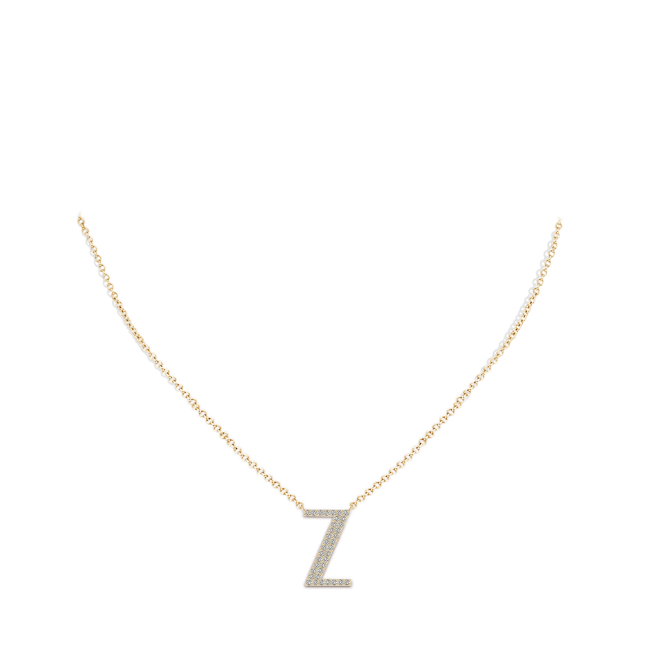 1.15mm KI3 Modern Deco Diamond Capital "Z" Initial Pendant in Yellow Gold body-neck