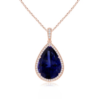 20.11x13.06x10.6mm AAAA GIA Certified Pear-Shaped Tanzanite Floral Basket Halo Pendant in 18K Rose Gold