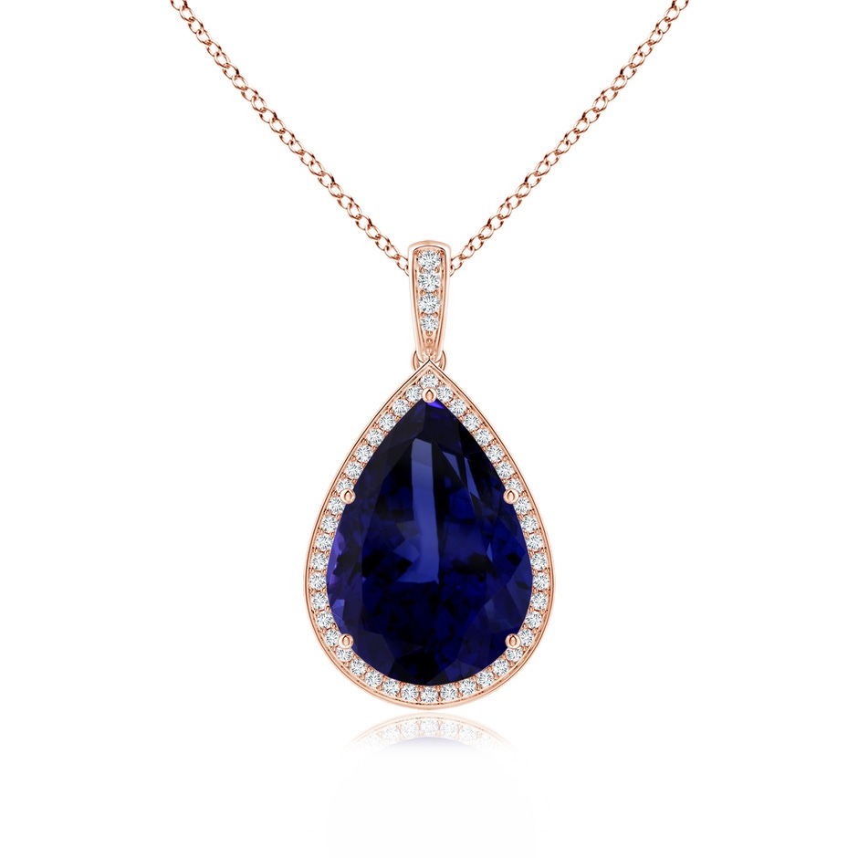 20.11x13.06x10.6mm AAAA GIA Certified Pear-Shaped Tanzanite Floral Basket Halo Pendant in 18K Rose Gold 