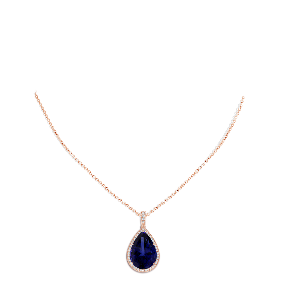 20.11x13.06x10.6mm AAAA GIA Certified Pear-Shaped Tanzanite Floral Basket Halo Pendant in 18K Rose Gold pen