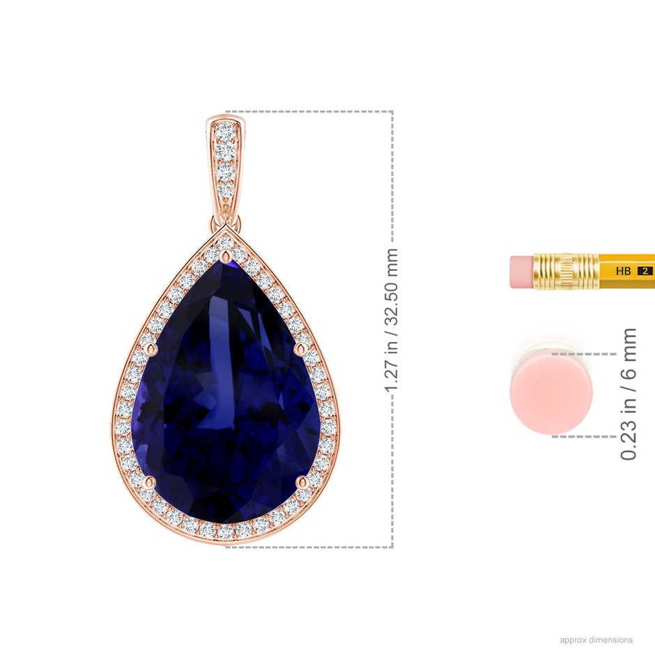20.11x13.06x10.6mm AAAA GIA Certified Pear-Shaped Tanzanite Floral Basket Halo Pendant in 18K Rose Gold ruler