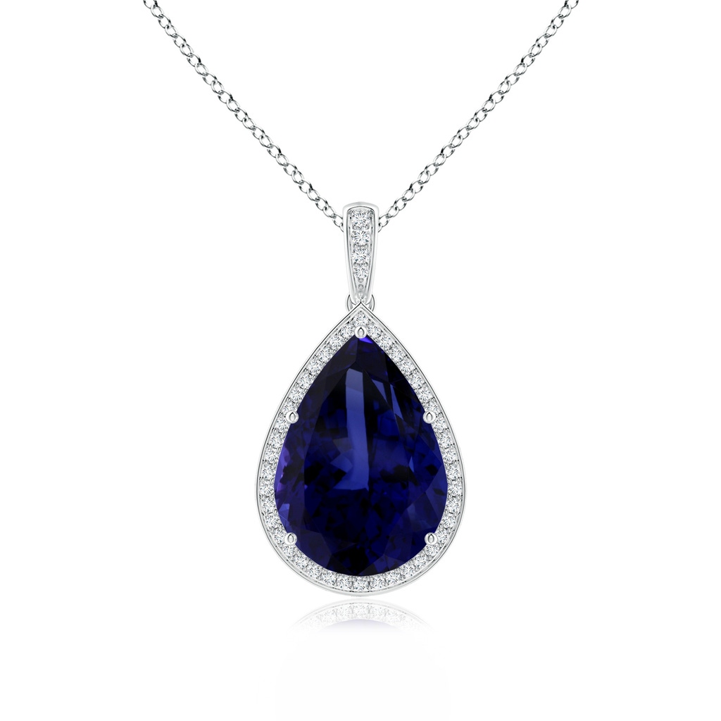 20.11x13.06x10.6mm AAAA GIA Certified Pear-Shaped Tanzanite Floral Basket Halo Pendant in White Gold